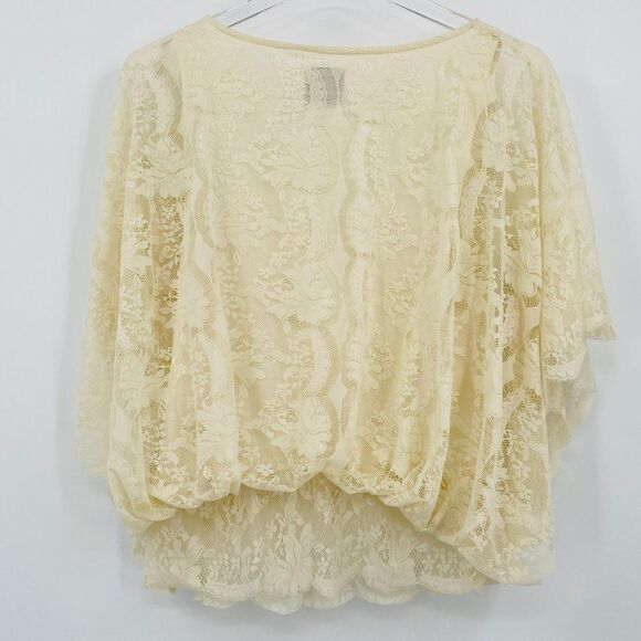 Free People Size Small Cream Floral Lace Blouson Boho Batwing Blouse Top - Picture 7 of 9